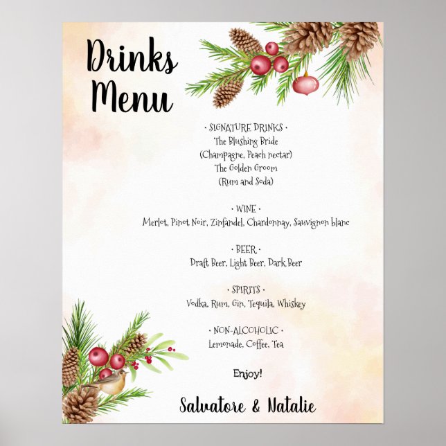 Poster Noël Mariage Boissons Menu Mariage Connexion (Devant)