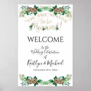 Poster Noël Mariage Holly Gold Foliing Bienvenue