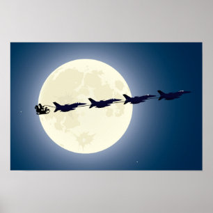 Poster Noël militaire de père Noël, Sleigh et F-16 Jets