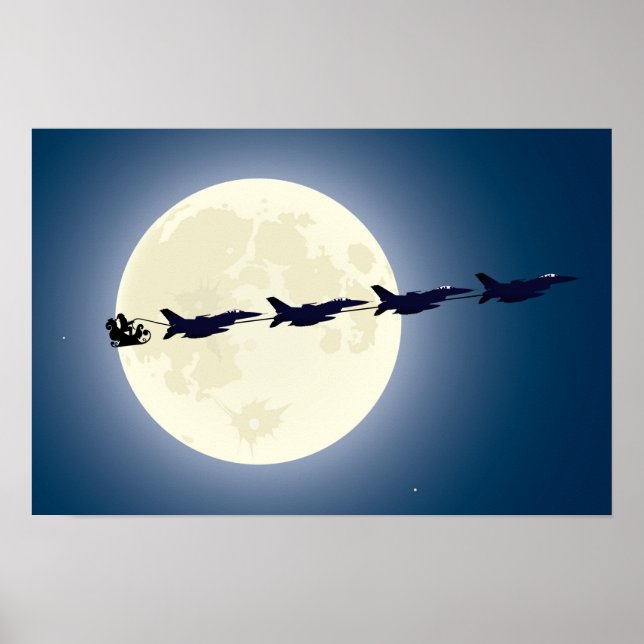 Poster Noël militaire de père Noël, Sleigh et F-16 Jets (Devant)