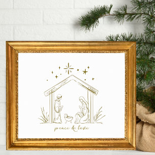 Poster Noël moderne Nativité paix amour religieux 