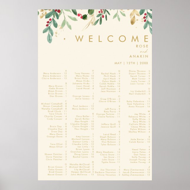 Poster Noël moderne | Siège Alphabétique Crème (Devant)