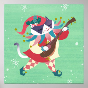Poster Noël Musique Elfe Chat Art Imprimer