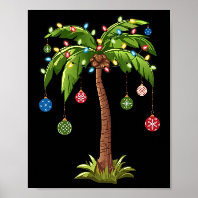 Poster Noël Palm Tree Lumière Hawaï Tropical Noël 2 (Devant)