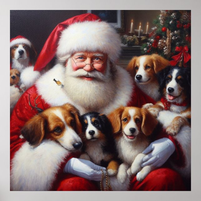 Poster Noël Père Noël avec Chiens 2 (Devant)