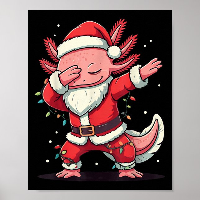 Poster Noël Père Noël Costume Dabbing Axolotl Xmas Lumièr (Devant)