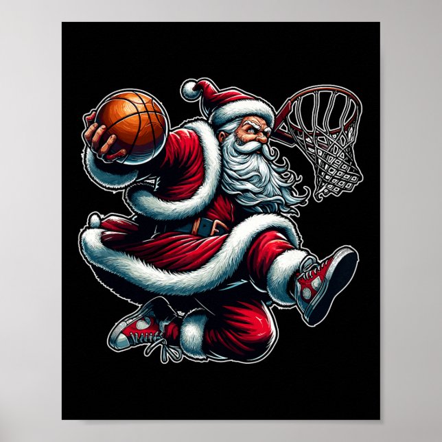Poster Noël Père Noël Dunking Un Basket Garçons Ki (Devant)