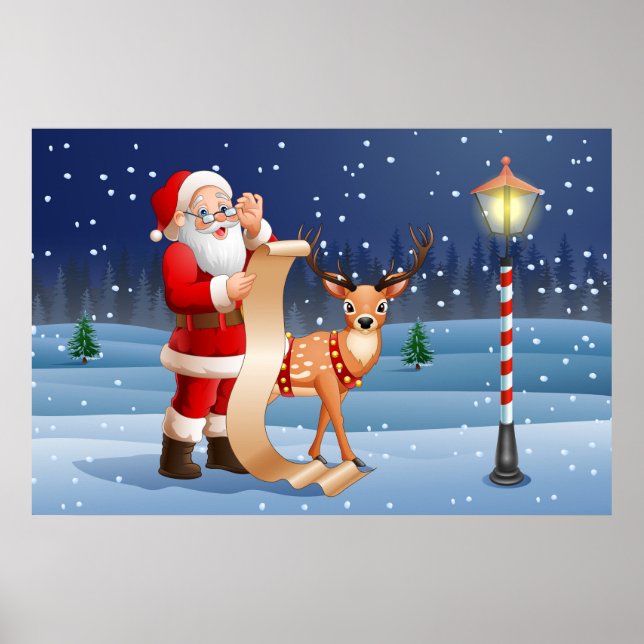 Poster Noël Père Noël Et Rennes (Devant)