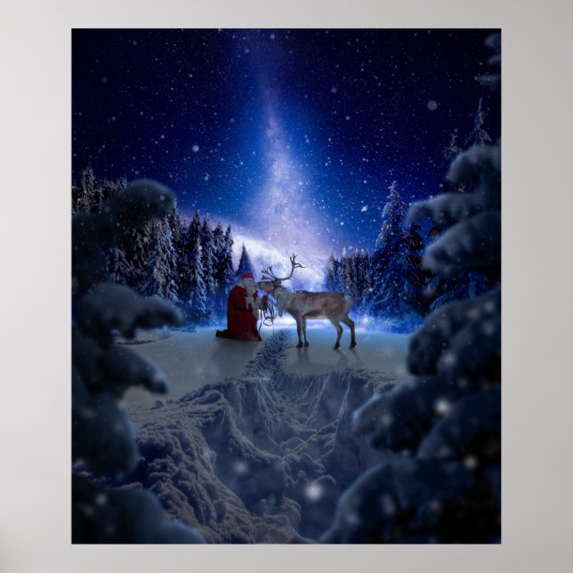 Poster Noël père Noël Reindeer (Devant)