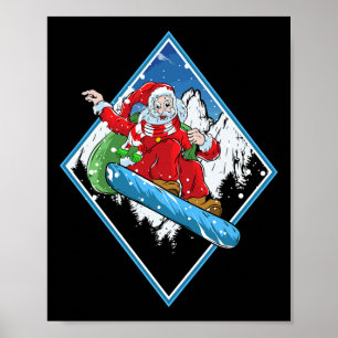Poster Noël Père Noël Snowboard