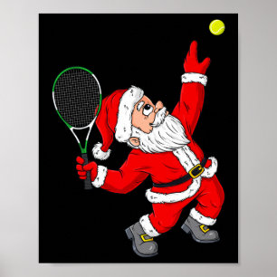 Poster Noël Père Noël Tennis Amusants Garçons Filles Enfa