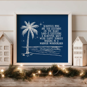 Poster Noël Plage Palmier Merveilleux Monde Chaud