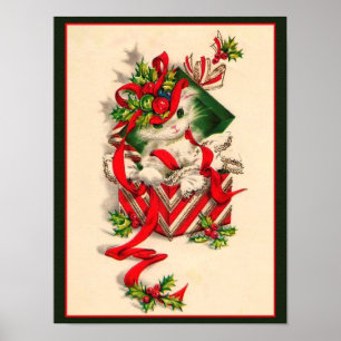 Poster Noël rétro Vintage Kitten Noël