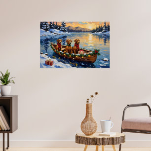 Poster Noël Rhodesian Ridgeback Bateau Fêtes