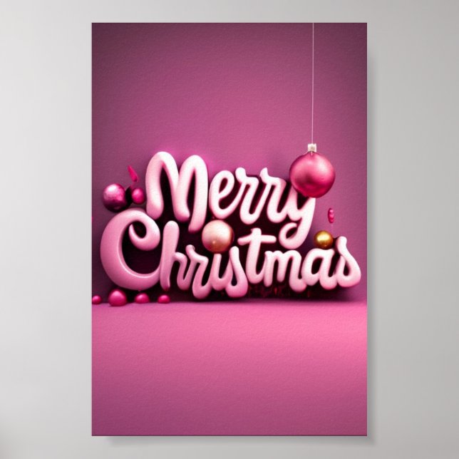 Poster Noël rose Joyeux Noël Fête de Noël Police 3D (Devant)