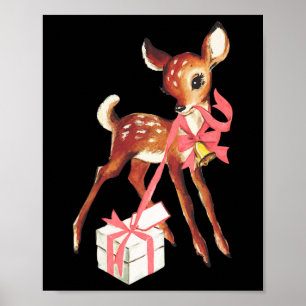 Poster Noël Rose Renne Rétro Vintage Par