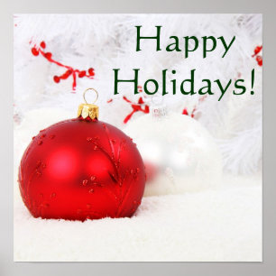 Poster Noël Rouge Et Blanc Joyeux Vacances I