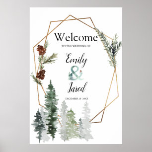 Poster Noël Saison Forêt Mariage 2 Bienvenue