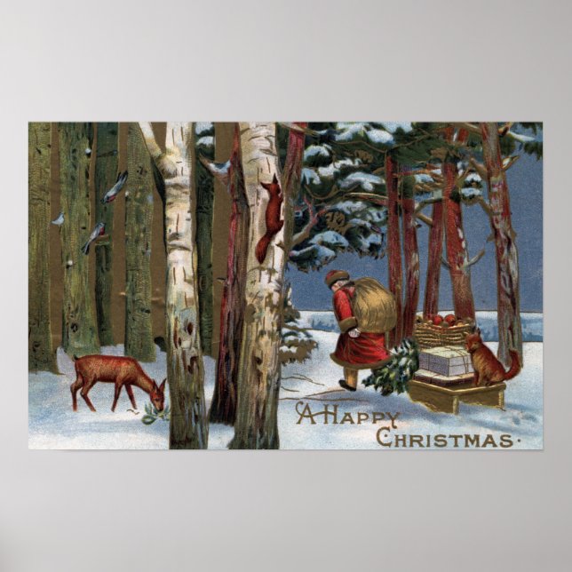 Poster Noël SalutationPère Noël à travers la forêt (Devant)