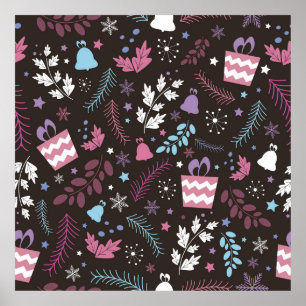 Poster Noël sans couture motif avec arbre, neige, cadeau