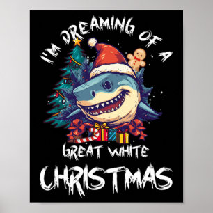 Poster Noël Shark Santa Chapeau Noël Père Noël Jaws Funny