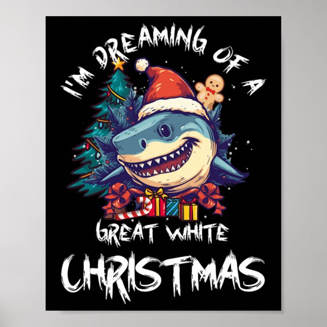 Poster Noël Shark Santa Chapeau Noël Père Noël Jaws Funny (Devant)