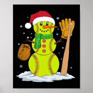 Poster Noël Snowman Softball Pitcher Boys Enfants Ados