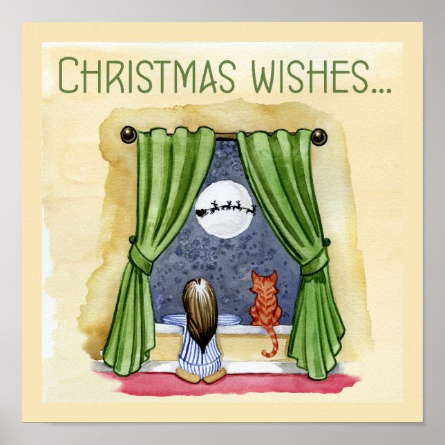 Poster Noël Souhaite Mignonne Enfant & Kitty Chat Noël (Devant)