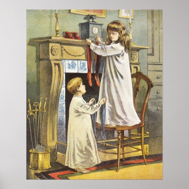Poster Noël victorien, Bas de Noël pour enfants (Devant)