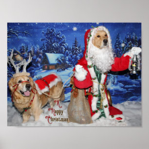 Poster Noël victorien de Père Noël de golden retriever