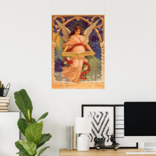 Poster Noël Vintage, Ange Victorien Lecture Bible
