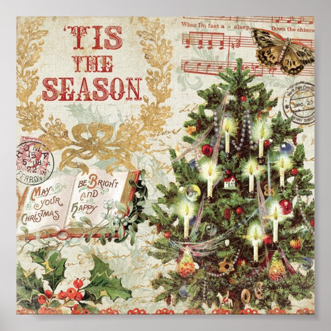 Poster Noël vintage C'est la saison (Devant)