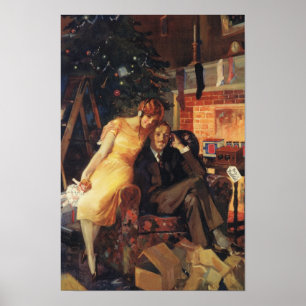 Poster Noël vintage, couple amour et romance