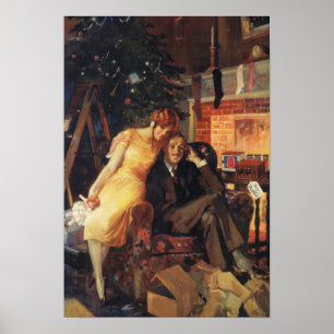 Poster Noël vintage, couple amour et romance