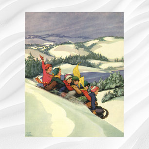 Poster Noël vintage, Enfants dormant sur la montagne