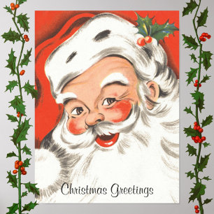 Poster Noël Vintage, Jolly Santa Claus avec Smile