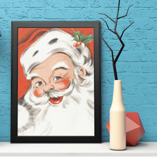 Poster Noël Vintage, Jolly Santa Claus avec Smile