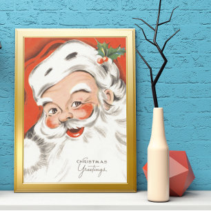 Poster Noël Vintage, Jolly Santa Claus avec Smile