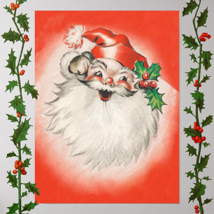 Poster Noël vintage, joyeux Père Noël rétro des années 50