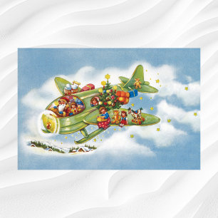 Poster Noël vintage, le Père Noël vole un avion
