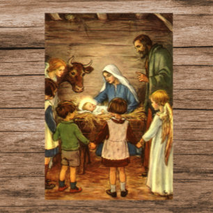Poster Noël Vintage, Nativité Religieuse avec Bébé Jésus