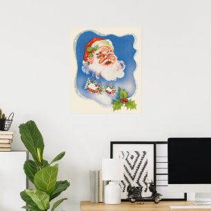 Poster Noël vintage, Père Noël joyeux rétro