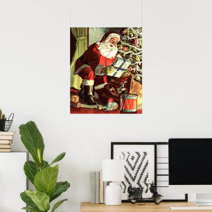 Poster Noël vintage, Père Noël rétro avec cadeaux