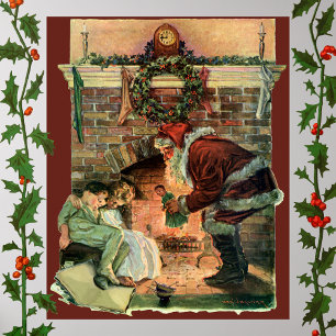 Poster Noël Vintage, Père Noël Victorien Enfants