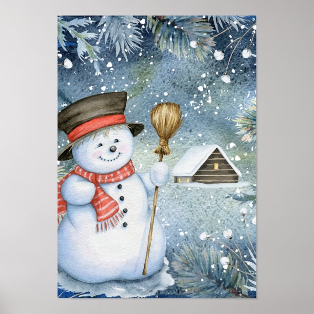 Poster Noël vintage snowman (Devant)