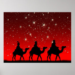 Poster Noël Wise Men Red Sky Star