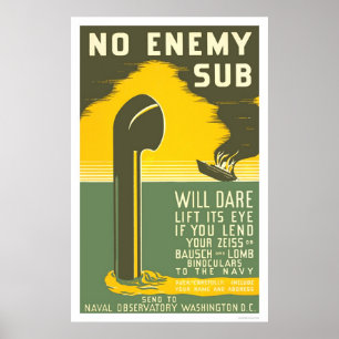 Poster NoEnemy Sub WWII 1942 WPA