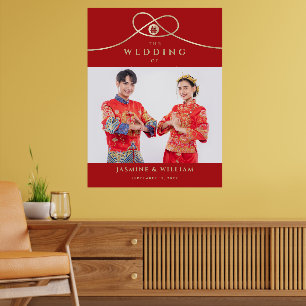 Poster Nœud d'or Union Double Bonheur Mariage Chinois