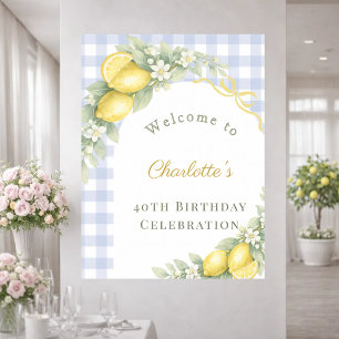 Poster Nœud gingham bleu citrons jardin anniversaire bien