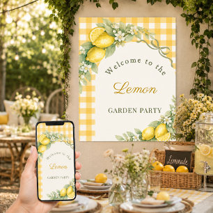 Poster Nœud gingham de citrons pour une garden-party de b